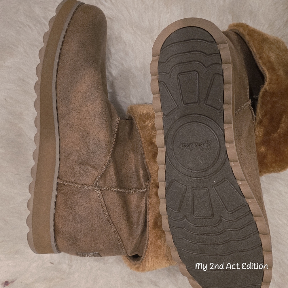 Skechers Chestnut Tan Faux Fur Lined Winter Boots Button Detail Size 10 - Picture 4 of 10